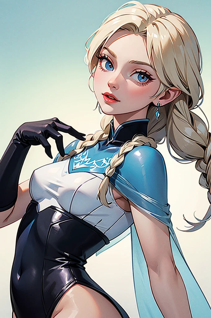 elsa with black glove and head proped up on the her hand