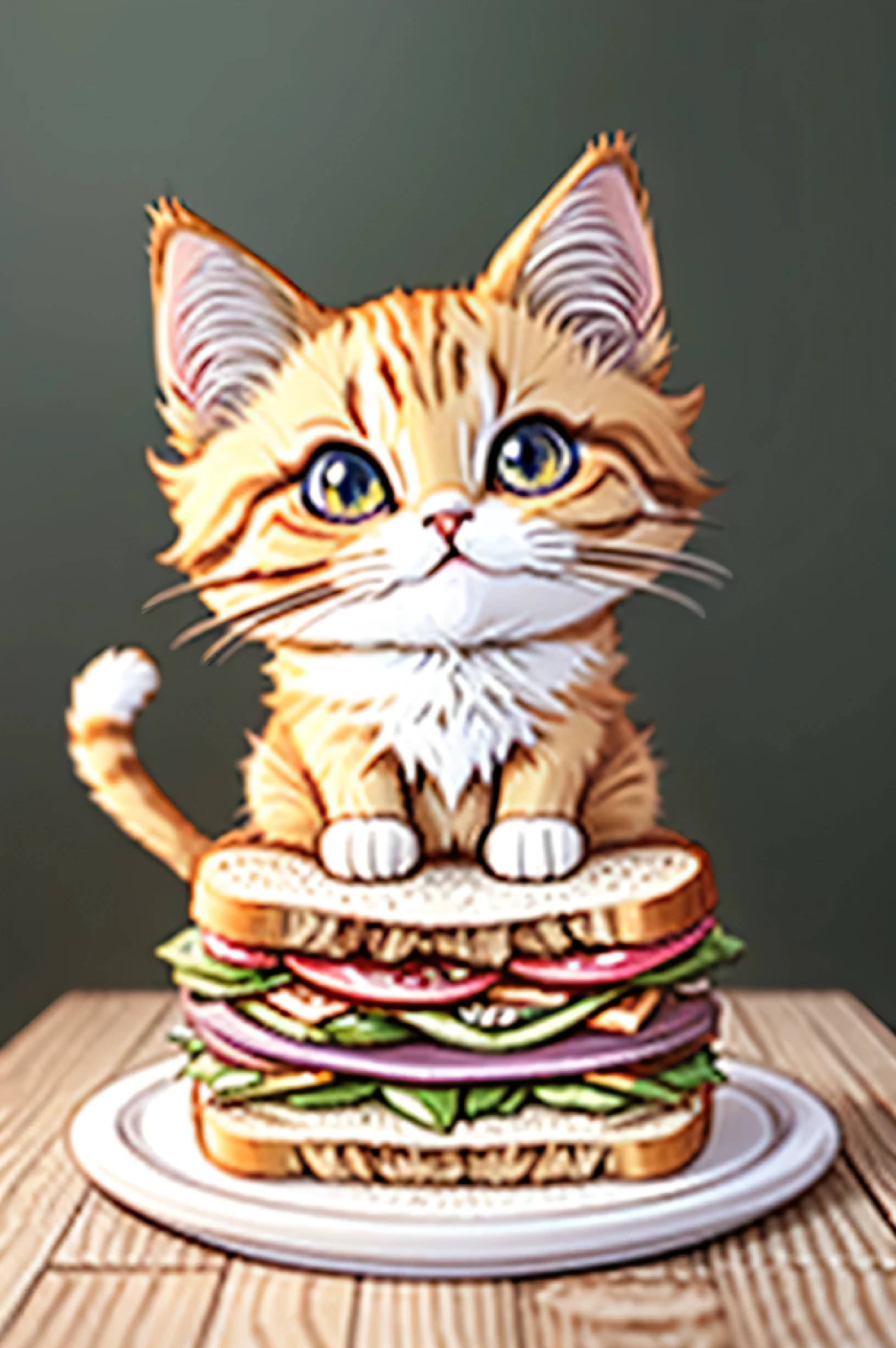 A closeup of a cartoon cat sitting on a piece of bread, kitty sandwich, anime visual of a beautiful cat, animated cat, gato kawaii, lively food, beautiful anime cat girl, gato gris Chibi gordo, anything, sora like a cat, anythingmimi, realistic animated cat, beautiful!! Chibi!!! cat girl, Pan-type Pokémon, anime cat girl