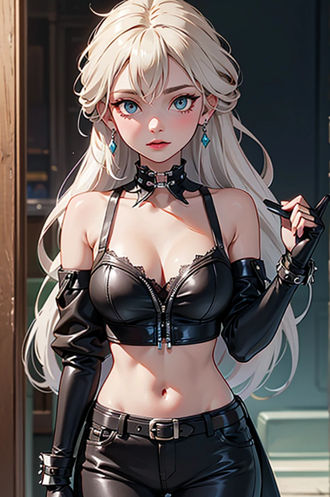 punk elsa with black glove and head proped up on the her hand