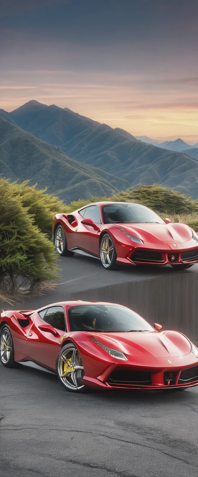 A mesmerizing cinematic masterpiece、Ferrari 488 GTB is full of intricate details and realism.、Embodying the essence of refined yet powerful luxury.。沐浴exist阳光普照的意大利别墅的金色光芒中、Green mountain cypress々exist、car&#39;The iconic red body shines。Carefully crafted aluminum alloy、The iconic prancing horse logo is the highlight.、它代表了这款令人难以置信的car的丰富传统和性能.。This hyper-realistic and highly detailed expression、是对car标志的纯粹美丽和优雅的华丽赞颂。