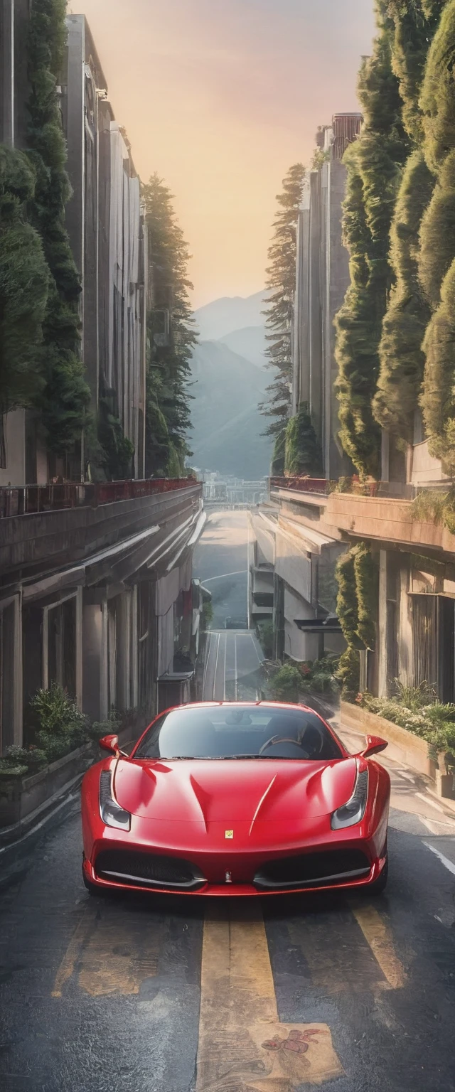 A mesmerizing cinematic masterpiece、Ferrari 488 GTB is full of intricate details and realism.、Embodying the essence of refined yet powerful luxury.。沐浴exist阳光普照的意大利别墅的金色光芒中、Green mountain cypress々exist、car&#39;The iconic red body shines。Carefully crafted aluminum alloy、The iconic prancing horse logo is the highlight.、它代表了这款令人难以置信的car的丰富传统和性能.。This hyper-realistic and highly detailed expression、是对car标志的纯粹美丽和优雅的华丽赞颂。