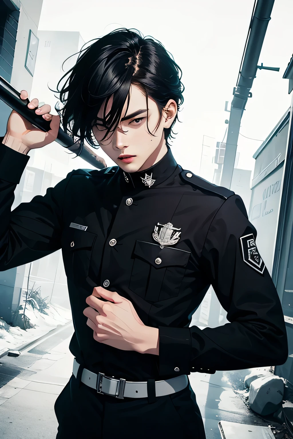 Man wear a striking black and white uniform. The primary color is black, symbolizing inner strength and discipline, while white accents represent the powerful energy and passion harnessed through the Buildforce technique