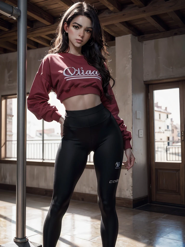 georgeous young colombian woman,playing french football, wearring a legging and a sweatshirt, full body, beautiful face, masterpiece, best quality, ultra-detailed, solo, shadows, contrast, cinematic light, side lighting, ultra hight resolution, best shadow, RAW, 4K, 85mm, poca profundidad de campo, Kodak Vision Color, extrem adamente detallado, Cinematographer_\(ultra\), photorealistic, Realistic, Postproceso, Maximum details, aspereza, vida real, ultra realista, fotorrealismo, Cinematographer, 8k HD, Cinematographer