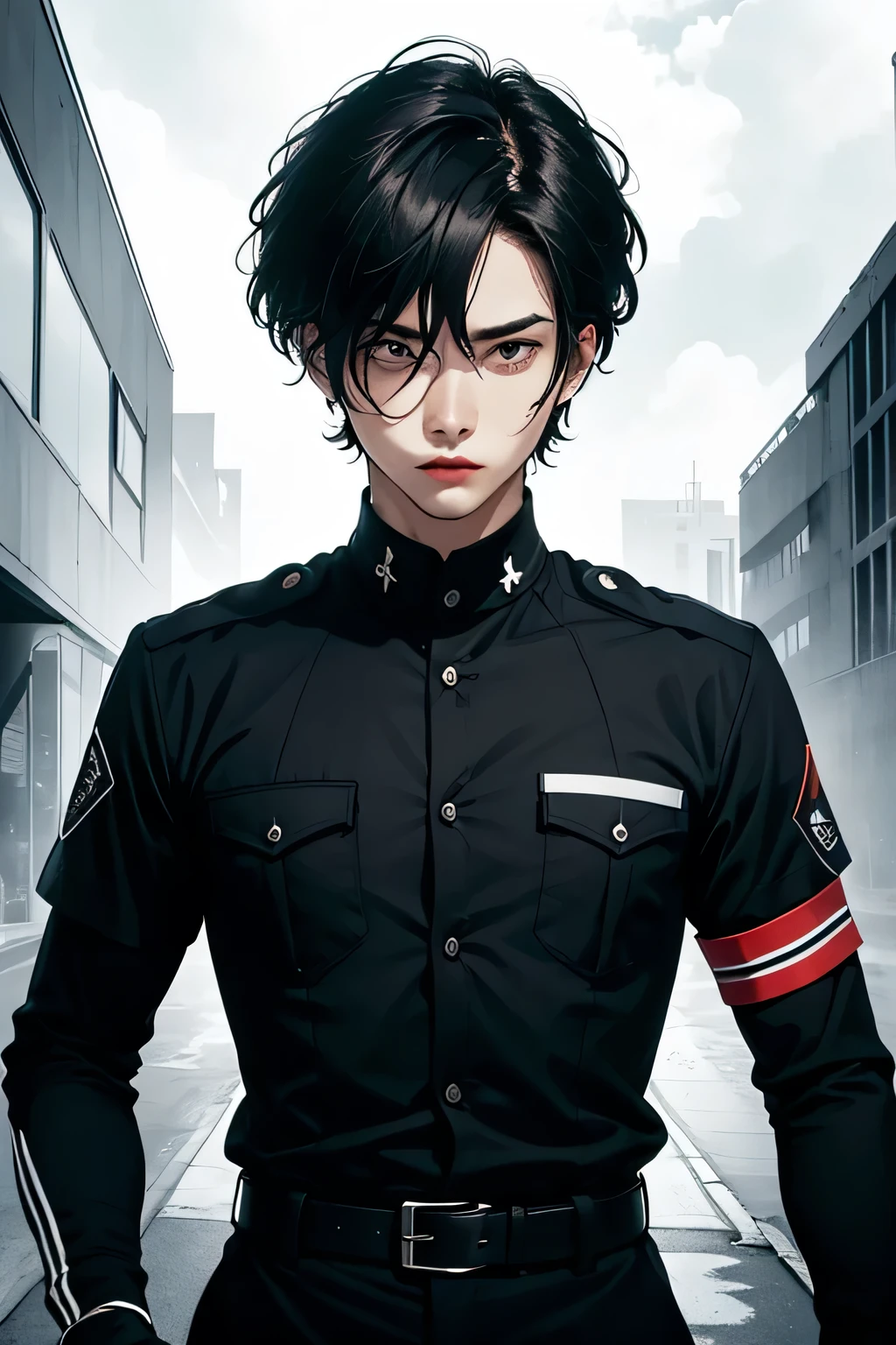 Man wear a striking black and white uniform. The primary color is black, symbolizing inner strength and discipline, while white accents represent the powerful energy and passion harnessed through the Buildforce technique