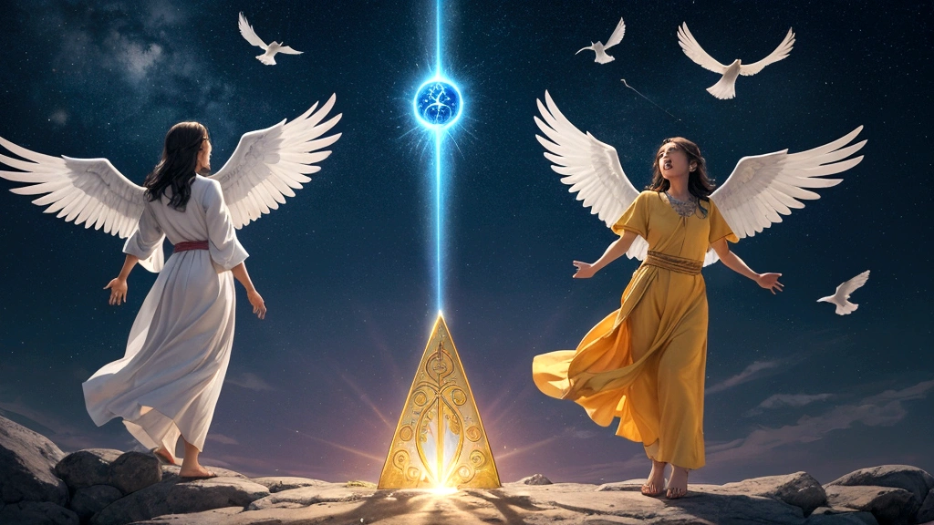 "Description: Illustrate a scene where individuals (represented symbolically) experience moments of resurrection and new life following their near-death experiences. Show them rising or ascending towards a radiant source of light, symbolizing the promise of eternal life and transformation.
Details: Use vibrant colors and dynamic poses to convey a sense of triumph and spiritual rebirth. Include elements such as angelic guides, celestial pathways, and symbols of eternal hope like doves or glowing orbs. This visual should capture the essence of hope and resurrection as depicted in modern testimonies that affirm biblical teachings about the afterlife."