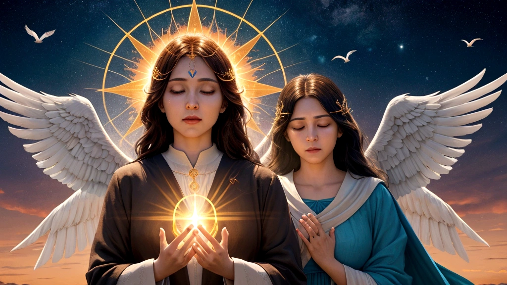 "Description: Illustrate a scene where individuals (represented symbolically) experience moments of resurrection and new life following their near-death experiences. Show them rising or ascending towards a radiant source of light, symbolizing the promise of eternal life and transformation.
Details: Use vibrant colors and dynamic poses to convey a sense of triumph and spiritual rebirth. Include elements such as angelic guides, celestial pathways, and symbols of eternal hope like doves or glowing orbs. This visual should capture the essence of hope and resurrection as depicted in modern testimonies that affirm biblical teachings about the afterlife."