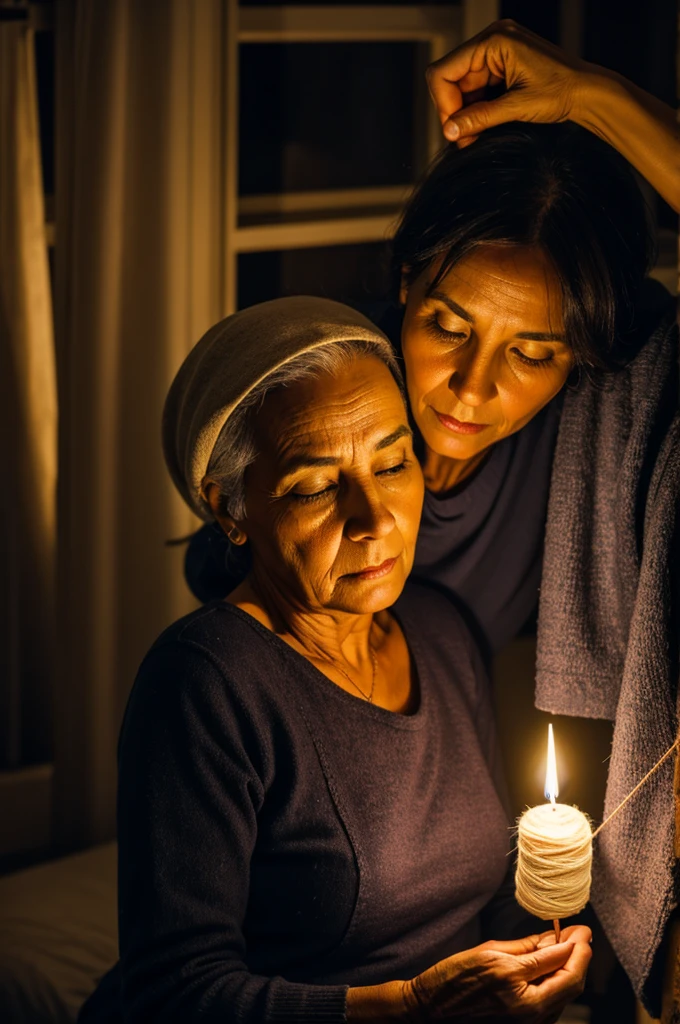 50 year old woman with thread at night 