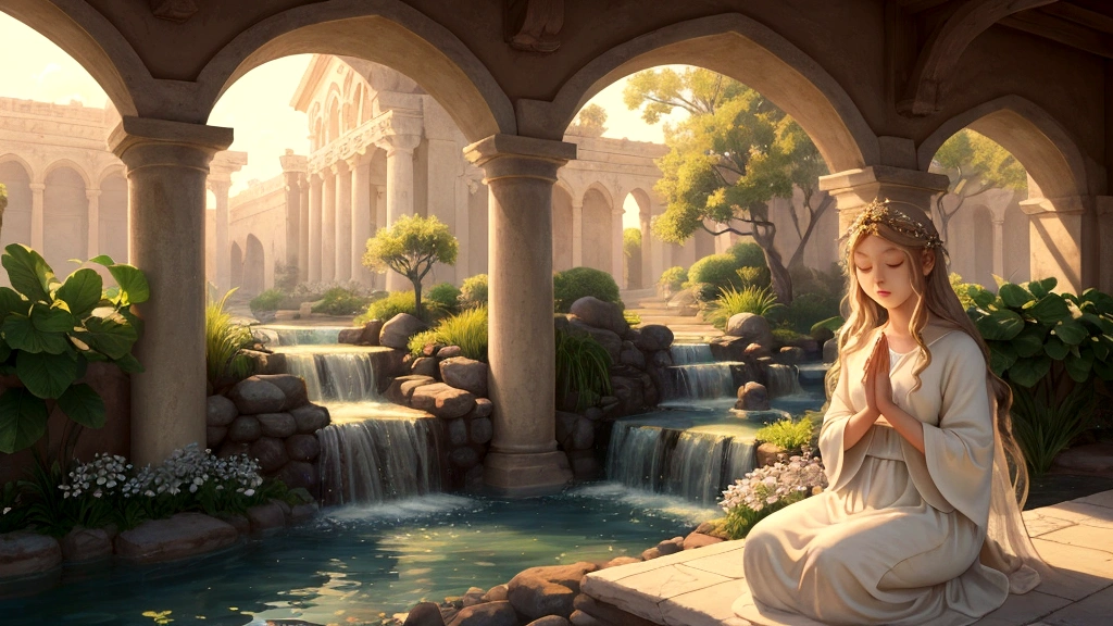 "Description: Create a tranquil and beautiful depiction of Heaven based on Colton Burpo's description. Show a serene landscape with vibrant colors and a sense of peace and tranquility.
Details: Use soft, pastel colors and gentle lighting to evoke a sense of spiritual fulfillment. Include scenes of lush gardens, flowing streams, and majestic architecture suggesting heavenly realms. Show children playing joyfully, angels in worshipful poses, and Jesus seated on a throne surrounded by light, symbolizing the beauty and peace of Heaven as described by Colton Burpo."