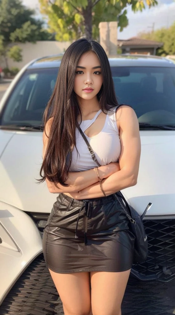 photorealistic, ultra high resolution,1women, solo, wide hips, realistic face, detailed skin, (detailed face), looking at the viewers, sexy pose , black hair, (closeup), wide angle, semi long hair, (busty), clean armpit , six pack abs, large breasts, full body angle, 19 years old woman , thick thighs , thick muscular arms , standing, wearing thin swimsuits , wearing airmax shoes , asian goddess, straight hairstyle, muscular belly, thick muscular thighs, wide hips, muscular arms, curvy, massive arm, full body, tall body