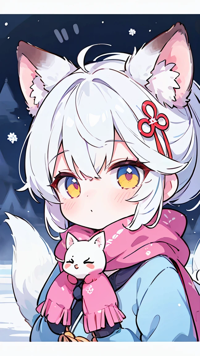 Style - NebMagic, Portrait of Ismail Incioglu, antelope, James Jean, Anton Fadeev and Yoshitaka Amano, A cute furry Arctic fox wearing a Style-SylvaMagic scarf in the snow, Very detailed, 8k resolution, The art of math, Popular on ArtStation, Vibrant colors, Chibi style, masterpiece, cute friendly cute