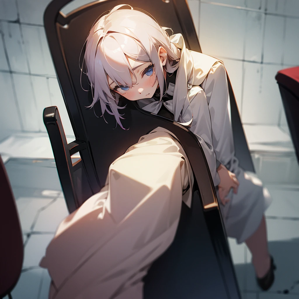 A girl getting brainwashed in a chair