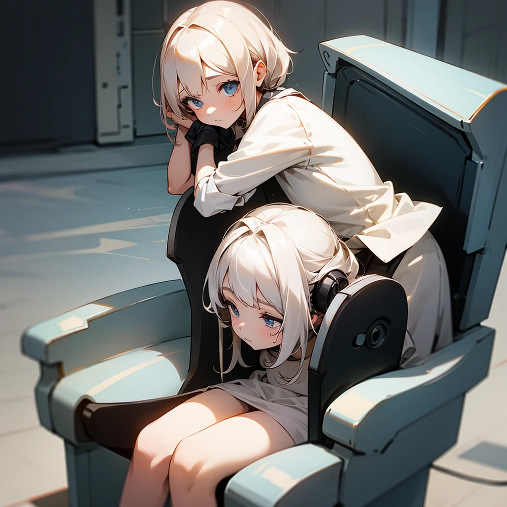 A girl getting brainwashed in a chair
