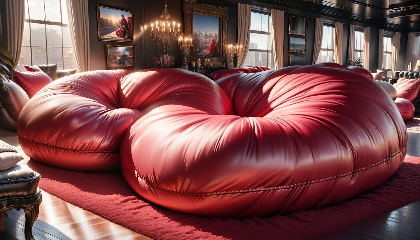 a luxurious and fluffy red silk bed, many giant silk body pillows, fluffy red silk comforter, (best quality,8k,highres,masterpiece:1.2),ultra-detailed,(realistic,photorealistic,photo-realistic:1.37),HDR,studio lighting,extreme detail description,vivid colors,soft light,dreamy atmosphere,luxurious,opulent,lavish,plush,elegant,high-end,sophisticated,premium quality, White hair, fox ears, 