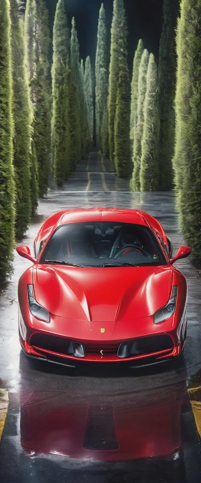 A mesmerizing cinematic masterpiece、Ferrari 488 GTB is full of intricate details and realism.、Embodying the essence of refined yet powerful luxury.。沐浴exist阳光普照的意大利别墅的金色光芒中、Green mountain cypress々exist、car&#39;The iconic red body shines。Carefully crafted aluminum alloy、The iconic prancing horse logo is the highlight.、它代表了这款令人难以置信的car的丰富传统和性能.。This hyper-realistic and highly detailed expression、是对car标志的纯粹美丽和优雅的华丽赞颂。