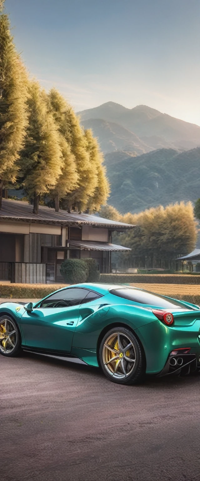 A mesmerizing cinematic masterpiece、Ferrari 488 GTB is full of intricate details and realism.、Embodying the essence of refined yet powerful luxury.。沐浴exist阳光普照的意大利别墅的金色光芒中、Green mountain cypress々exist、car&#39;The iconic red body shines。Carefully crafted aluminum alloy、The iconic prancing horse logo is the highlight.、它代表了这款令人难以置信的car的丰富传统和性能.。This hyper-realistic and highly detailed expression、是对car标志的纯粹美丽和优雅的华丽赞颂。