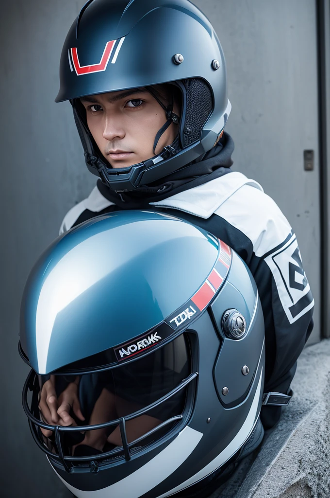 Create a character with a norisk helmet and t-shirt with the name cwb on the plate