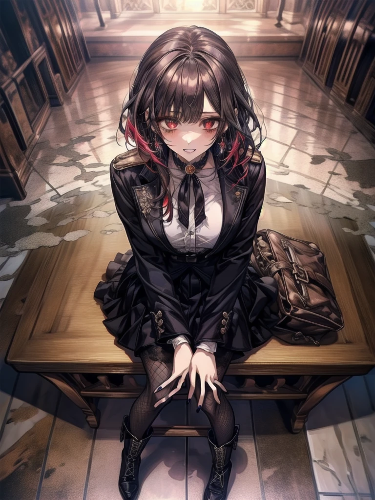 (From above:1.2),(Beautiful Arafed woman),(((Accentuate your breasts:1.0))),(Dynamic Angle),(Dynamic and sexy bending pose:1.3),(Sit on a chair:1.3),(masterpiece:1.2), (Military uniform magazine cover:1.4),Highest quality,Pixiv,pretty girl , Sexy posture,One girl, (Firm breasts:1.2), rolling upskirt by wind:1.6, (Sparkling Eyes),mouthをOpen, (Pointed Chest:1.2),Fishnet tights, Black Hair, boots, Long Hair, Black nails, skirt, shirt, alone, Black footwear, bag, black skirt, jewelry, Sitting, Jacket, To head, black Jacket, Thigh straps, bangs, tie, earrings, Manicure, white shirt, fishnet pantyhose, pantyhose, Platform shoes, Multicolored Hair, View your viewers, whole body, Bottle, 自らのhandで, belt, Jacket on shoulders, food, animal To head, black tie, ring, choker, English text, collared shirt, 青いeye, platform boots, Have, Cross-laced shoes, lace-up boots ,Cooking scene in the kitchen
、Crazy Smile, 狂ったeye, A cute and luxurious hair band,(masterpiece:1.2, Highest quality), (Actual Photos, Intricate details), Scary atmosphere、Distorted facial expressions、Horror Art、Bloodの雨、Bloodを流す、Bloodしぶき、悪魔のeye、redいeye、scar、、火scar、whole body、Torn hair of a woman dressed in slave clothing、(Long Hair)、(eyeにかかる長さのbangs)、Black Hair、(((eyeの下のクマ)))、青白いskin、Feeling unwell、Pathological、邪悪な笑face、狂ったeye、(Grin)Dramatic makeup,Create mixed media art、,Horror 1 Girl, Open_mouth, , red_eye, Blood, Tilt_red_skin, Injury, Blood_in addition_face, Bandaged_arm, Blood_in addition_zombie, Blood_in addition_hand , Open your eyelids wide, The trend is all, mouthを大きくOpen, mouthを開けてteethをむき出しにする,獣のような鋭いteeth, Wide lips, 非常に広いmouth, Vermilion cheeks, blonde, Princess Cut, Ribbon hair ornament, brooch, Otaku Room, Well-built body, Nice body, Ample breasts, Thick body,eyeを大きく開いて、Scary atmosphere、Distorted facial expressions、ねじれた笑face、Bloodまみれの、頭からの出Blood、Bloodしぶき、whole body、Long Hair、長めのbangs、Well-built,Broad shoulders,I focus,(face),Messy Hair,いeye,(光るeye),(Bloodしぶき:1.6),red信号,笑face,big 笑face,teeth,psycho 笑face,gesugao,Dark city background,darkness,night,(close),良いeye, 良いteeth,サディスティックな笑face,,all,光沢のあるskin,詳細なface,Beautiful body, whole bodyから湯気が出ている Steam like a sauna room fills the screen... mouthからの白い息 Luxurious lace long gloves