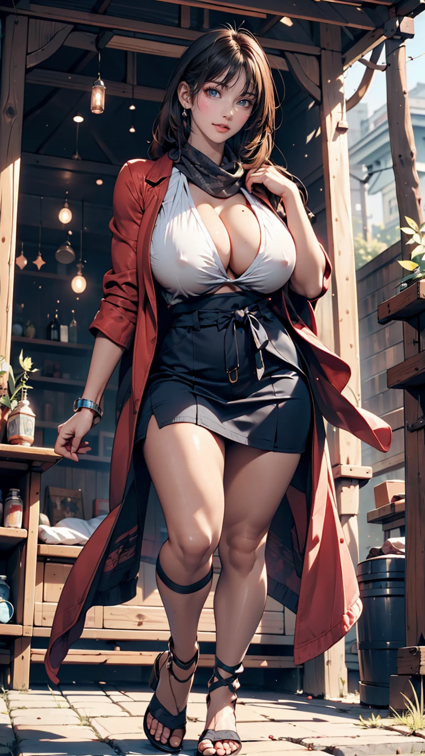 24 year old Caucasian female、sexlyなプロポーション、Sexy、Breasts protruding forward（Rocket Boobs)、Female Ninja(scarf、Jacket、Hakama、Hand guard、stumbling、tabi、Straw sandals)、sexly、adult、erotic