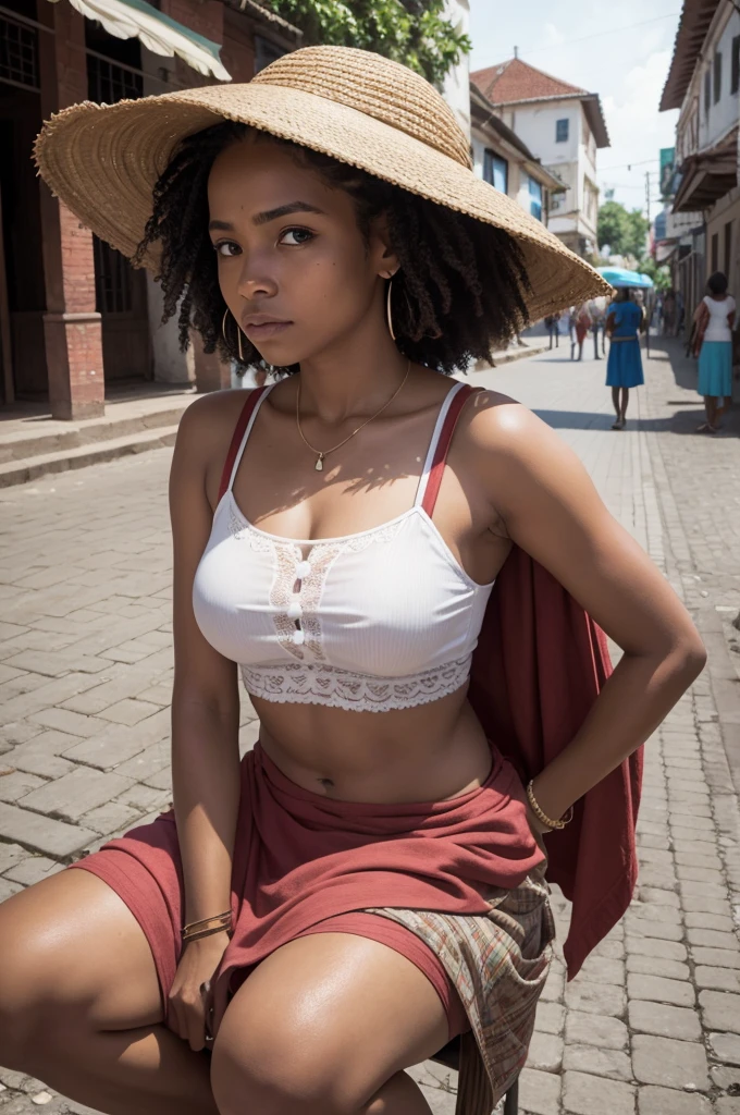 Woman, marabaense, creole , nova, gruli hair, in the square 