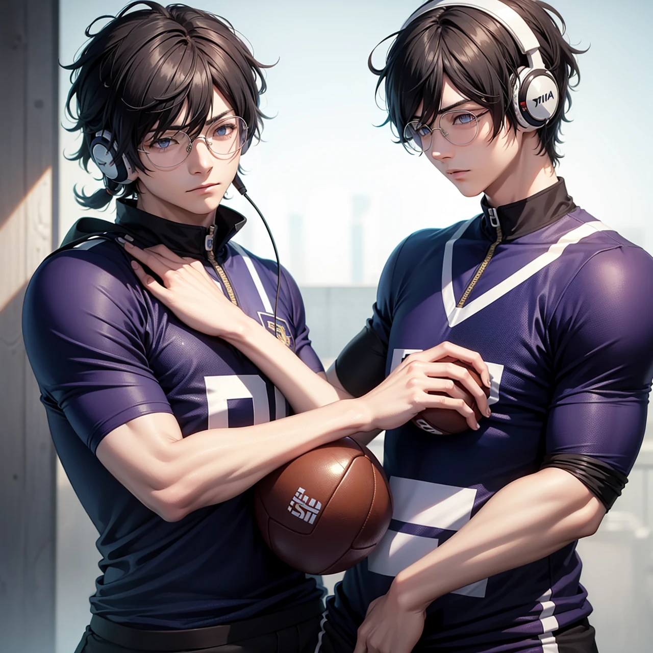 Ren Amamiya Persona,Boy Anime,football uniform, glasses, headphones on head