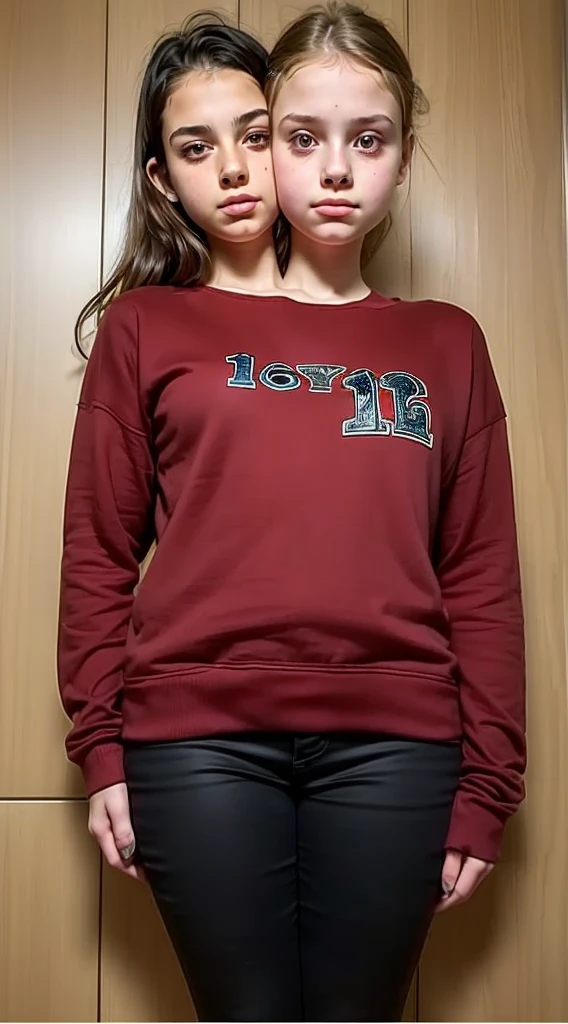 2heads, two headed girl, (one head 12 year old girl:1.5), (one head 16 year old girl:1.5)