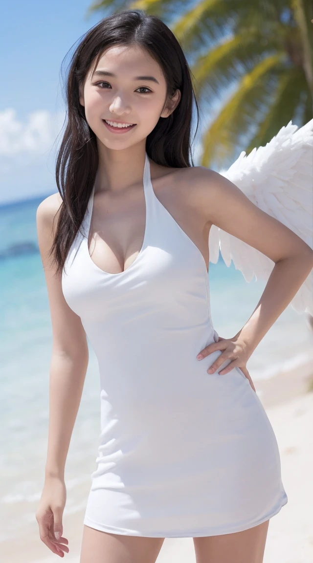 NFSW(((High resolution))、8K、(In detail))、(Highest quality)、Beautiful girls、A beautiful girl with white wings growing on her back、Cute beautiful girl with a smile、Very attractive beautiful girl、(The white bikini is a halter neck with a string.)、blue sky、Cobalt Blue Sea、White sand beach,(((Your smile is cute,)))、((-yeld gi1.5))、Super cute lolita idol、(((Beautiful girl in a revealing white dress, Transparent muscle)))、(Slender body and beautiful breasts)、((Well-formed and elegant face:1.5))、(セミnude)、NSFW 、nude、(((Belly button exposed)))、(Big Breasts: 1.5)、tits、Tiny Bikini、セミnude、naked、可愛い美少女のnaked、(((Random design dress:1.5)))