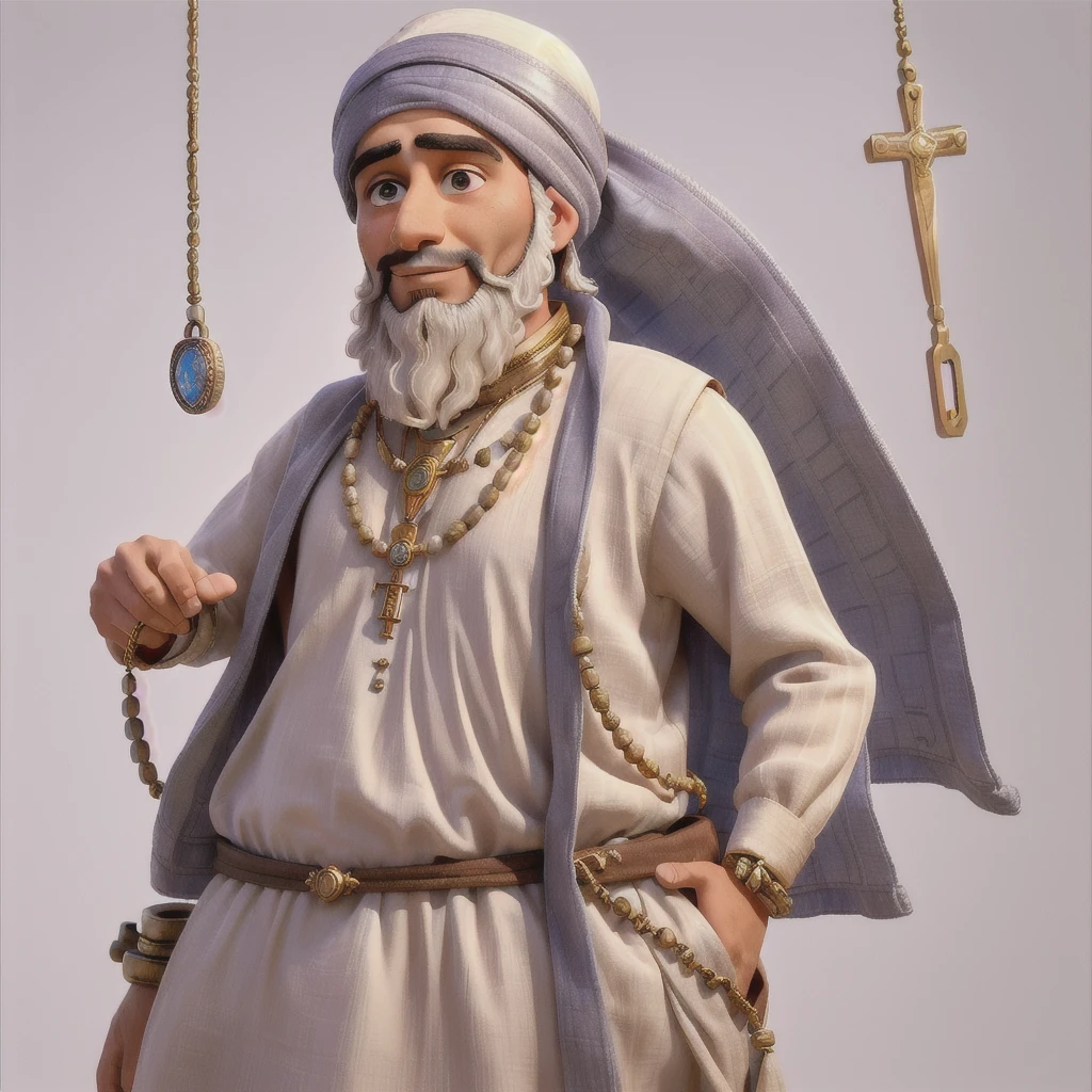arafed man in a turban and a necklace with a rosary, portrait of homelander, medieval portrait, detailed portrait, realistic renaissance portrait, portrait of bedouin d&d