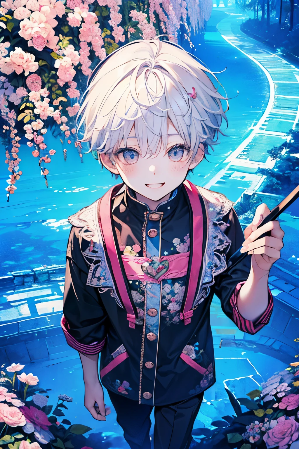 (brush),((cute,kawaii,wonderland)),(A big smile),((boy,Shota,juvenile:1.2)),((hiphop:1.25)),Top view,((Stroll along the stardust road)),(Short Hair:1.3),((looks fun:1.1)).