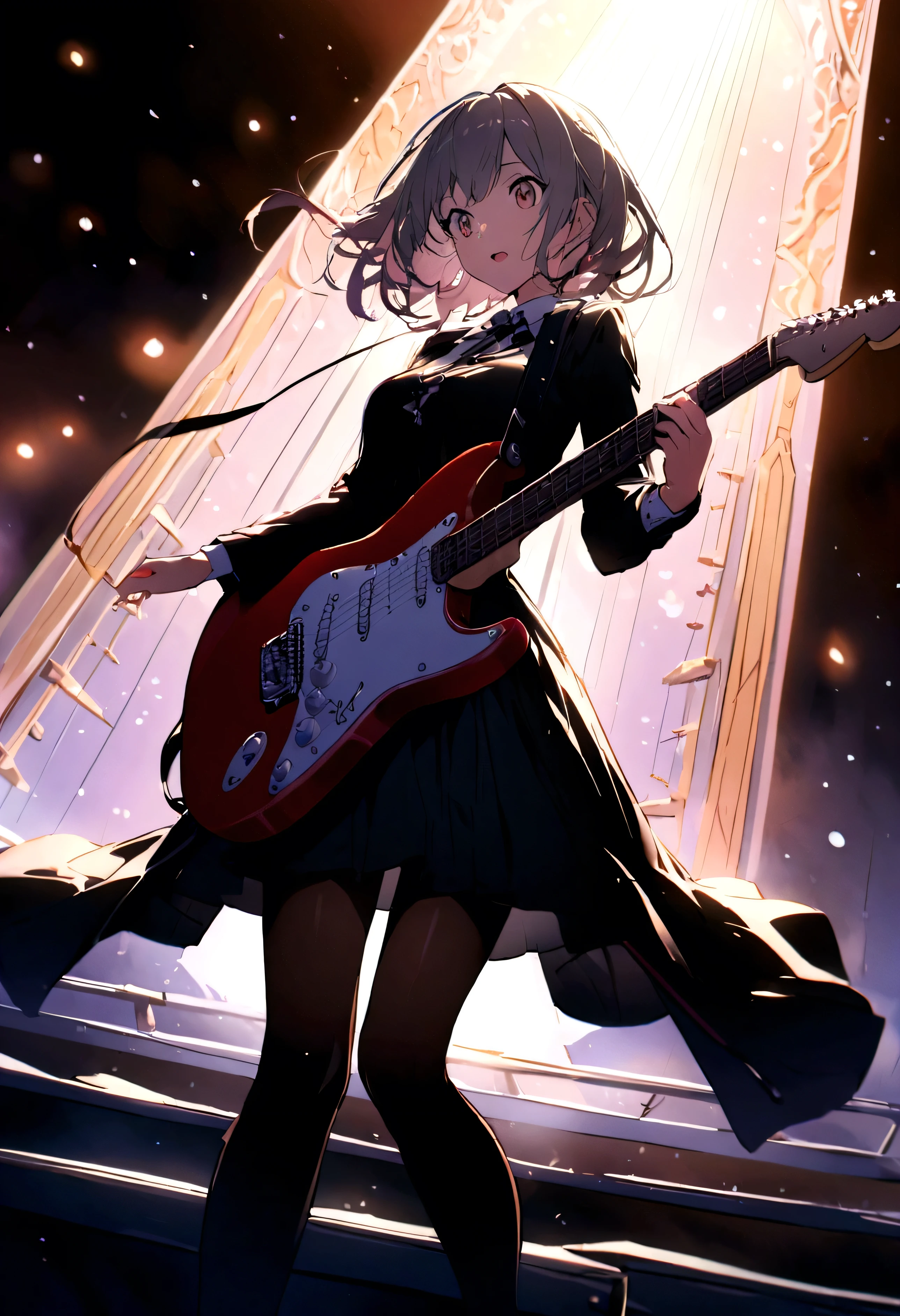 Kyoto Animation、6 strings、There are six pegs、high school girl、Electric guitar、Fender Stratocaster、Big Stage、front