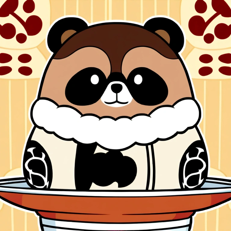 an anime style character that represents tanuki with a japanese traditional motif or pattern that represents tanuki