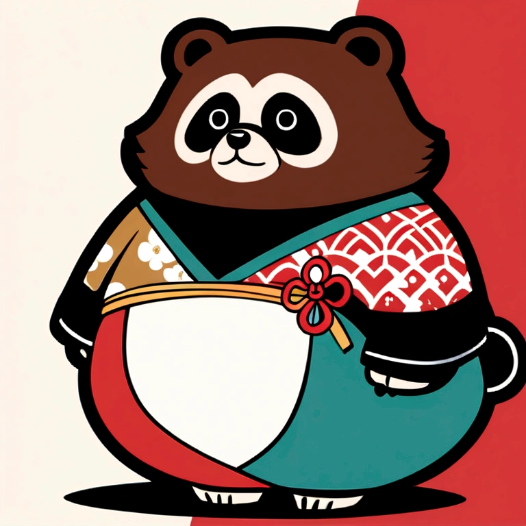 an anime style character that represents tanuki with a japanese traditional motif or pattern that represents tanuki