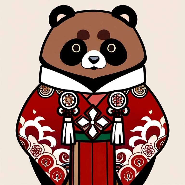 an anime style character that represents tanuki with a japanese traditional motif or pattern that represents tanuki