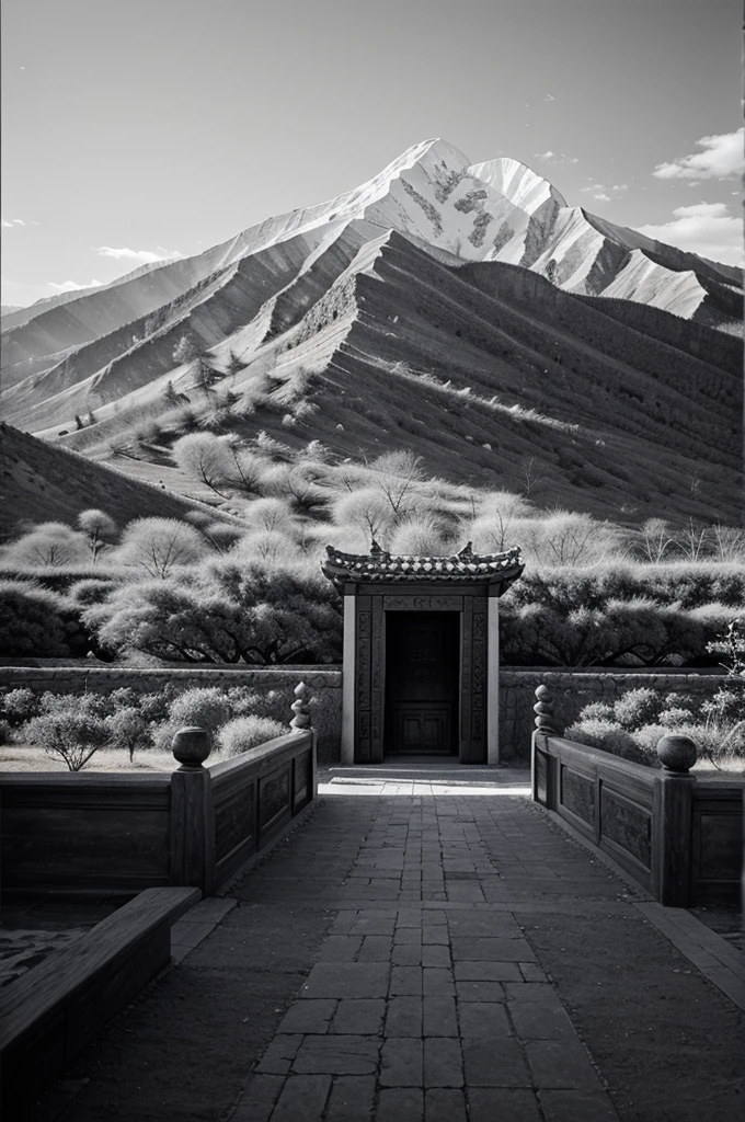 meticulous;Freehand painting;Gobi;Mountains;Tang Dynasty Style;black and white;Visitors;Antique;Impressionism;No emphasis on light, shadow and perspective;