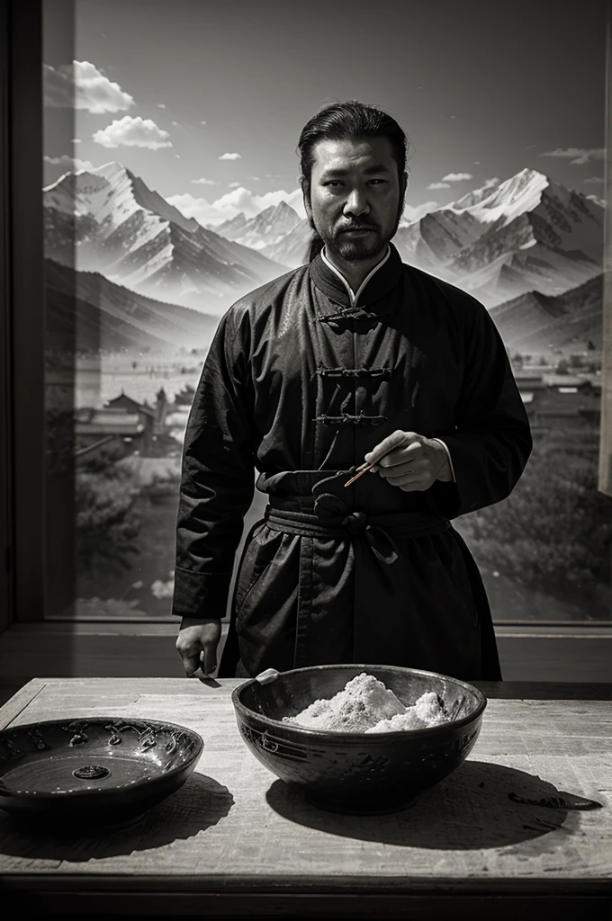 meticulous;Freehand painting;Gobi;Mountains;Tang Dynasty Style;black and white;Visitors;Antique;Impressionism;No emphasis on light, shadow and perspective;