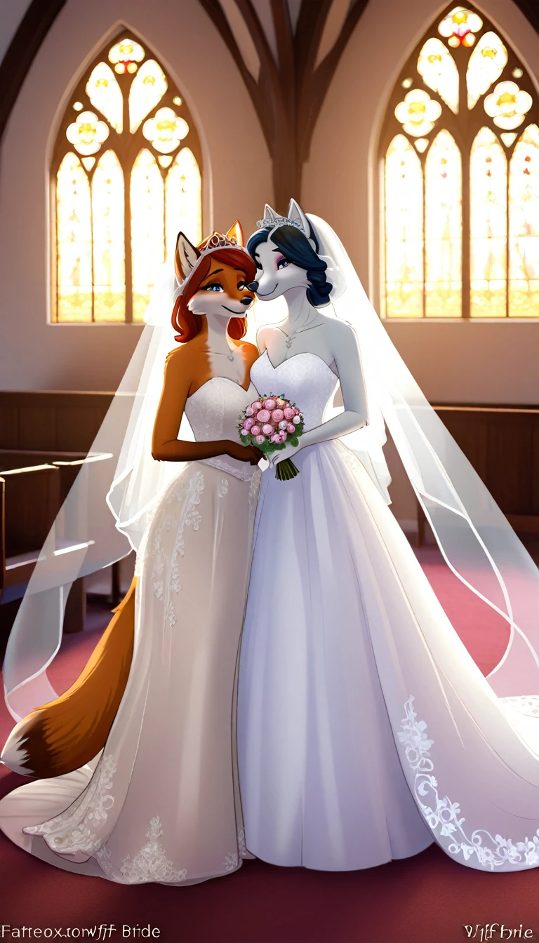 furry fox yiff bride lesbian & lesbian women & women & wedding dress wedding dress wedding dress veil tiara chapel,