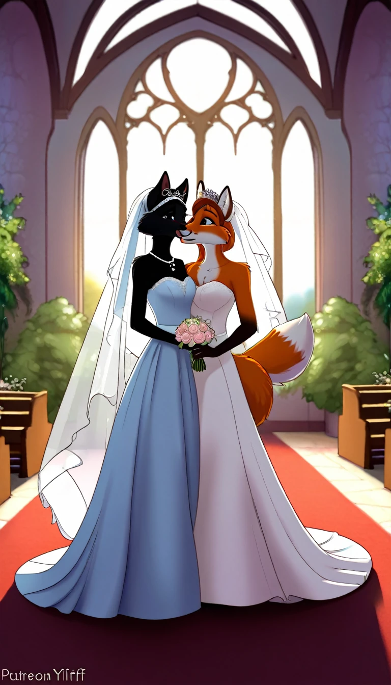 furry fox yiff bride lesbian & lesbian women & women & wedding dress wedding dress wedding dress veil tiara chapel,