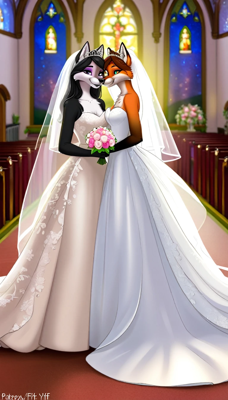 furry fox yiff bride  lesbian & lesbian women & women & wedding dress wedding dress   wedding dress  veil tiara chapel,