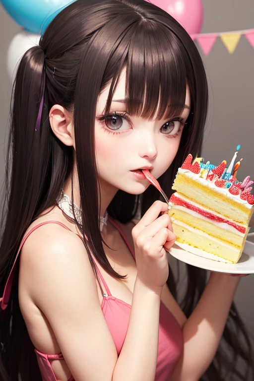 Woman eating birthday cake