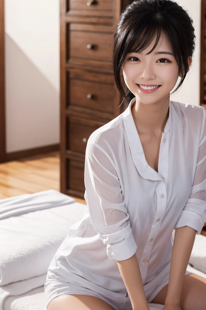 Woman doing massage,cute,White shirt,Black Hair,smile,refreshing