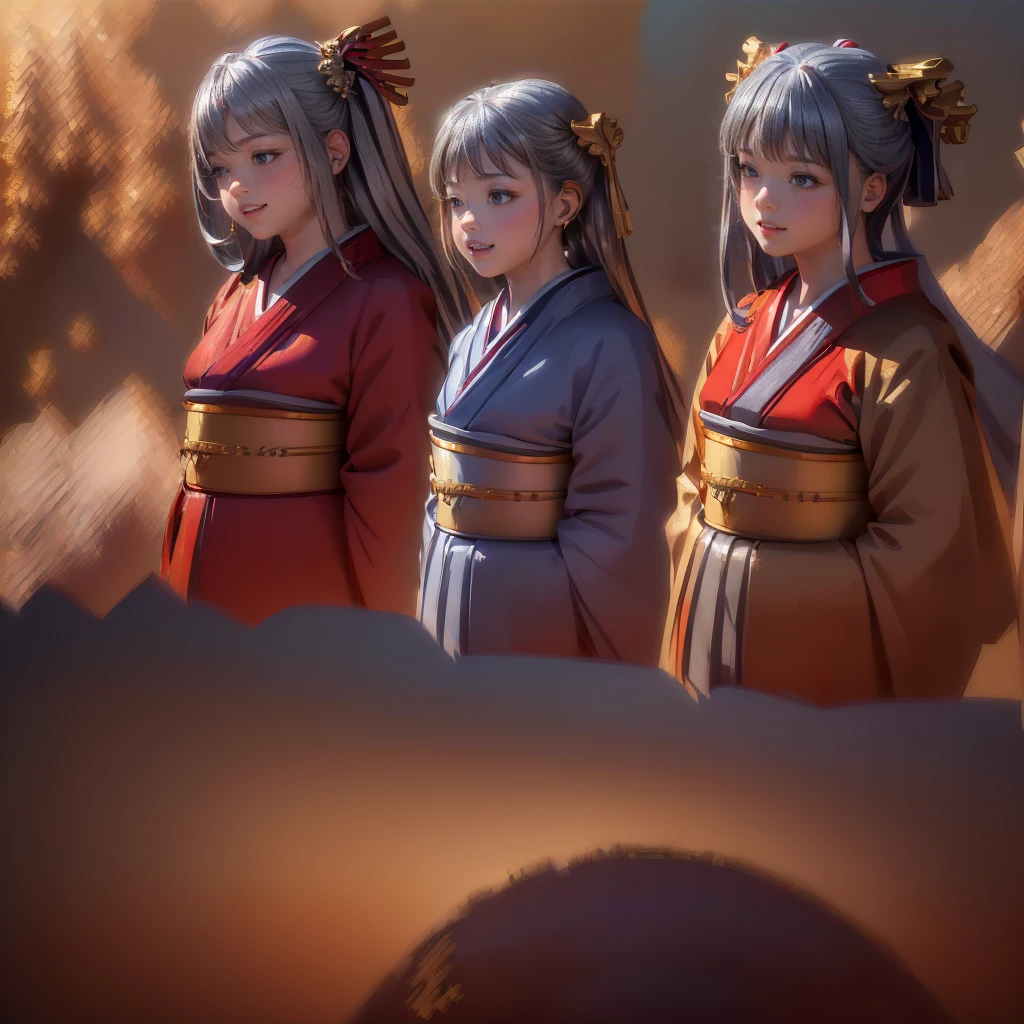 
((8K, RAW Photos, Highest quality, masterpiece), High-resolution RAW color photos、

Professional close-up photography, (Realistic, Photorealism: 1.37), 

(Highest quality), (Best Shadow), (Best illustrations),(Facing forward:1.3)

best quality, masterpiece, 

New Year, 

Three Japanese high-school cute girls, looking straight, 
(gently smiling:1.5),

((Kimono with strikingly beautiful colorful colors, red, Silver, gold:1.7)), 

((too much smile)), very cute, face, head and waist fully visible, (soft eyes:1.2)

upper arms hidden by clothes and hair,(innocent and pure high-school-girls:1.5)

,(The image shows only the upper body:1.7),

 (separately side by side:1.4), 

(The image shows only the upper body:1.7),

shrine background,(mount Fuji:1.3),

winter(season),(outdoors:1.5)