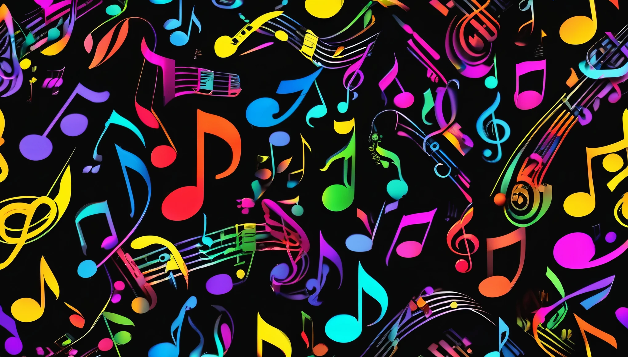 (best quality, masterpiece, ultra detailed, ultra high res, photorealistic, raw photo, absurdres, absolutely resolution), black background, colorful music symbols, cyber