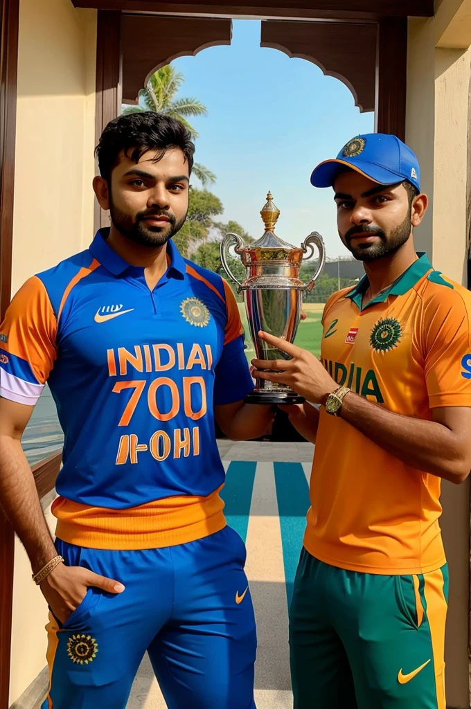 My photo in Indian jersey with Rohit and Virat with T20 World Cup trophy