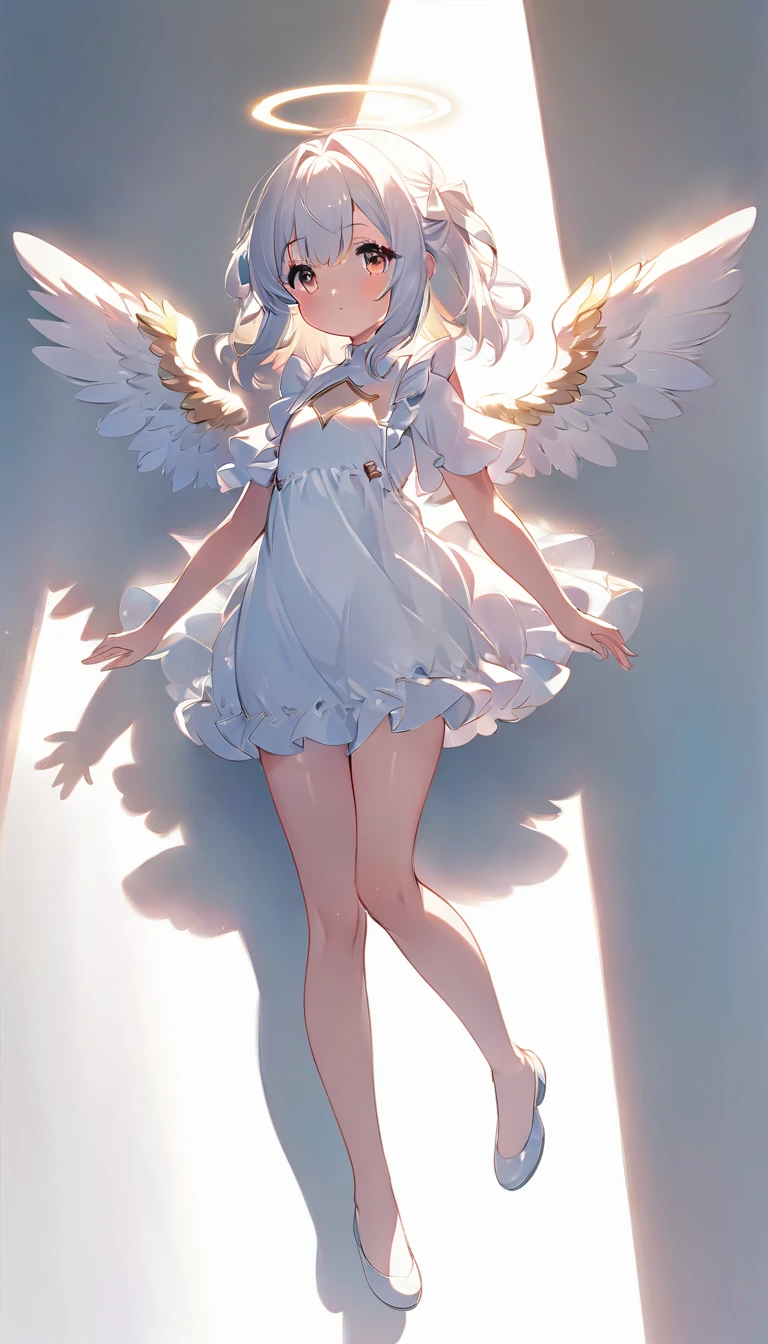 angel, angel wings ,cute girl, whole body, light and shade