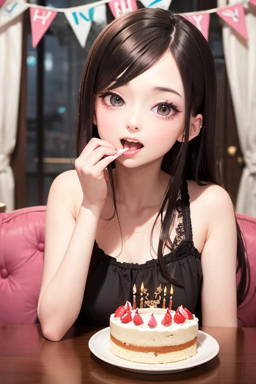 Woman eating birthday cake