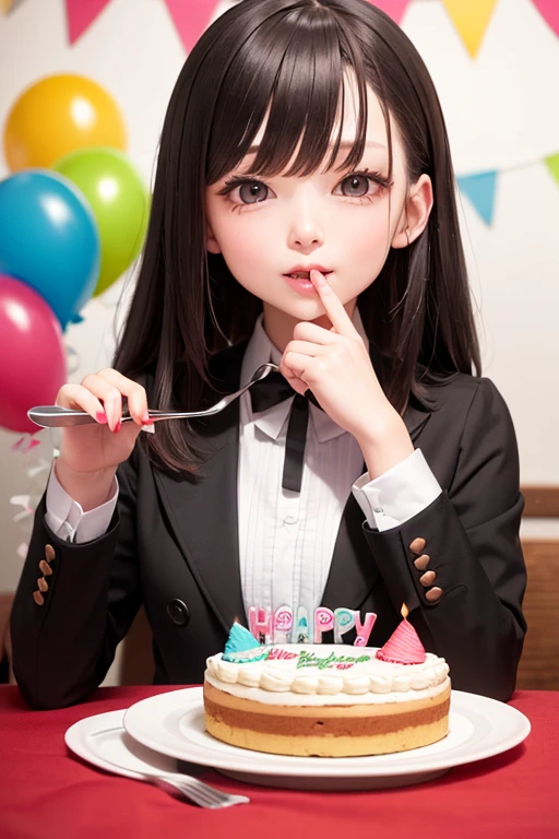 Woman eating birthday cake