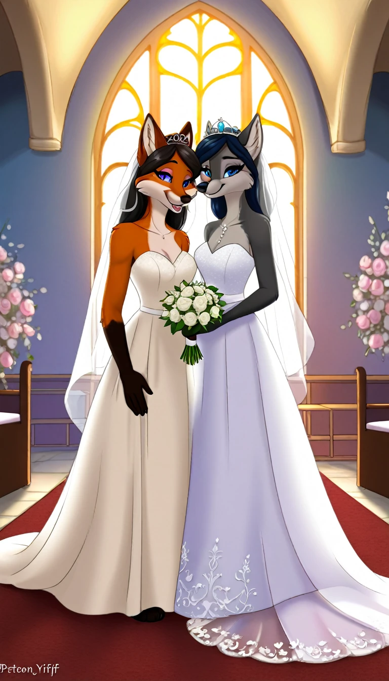 furry fox yiff bride lesbian & lesbian women & women & wedding dress wedding dress wedding dress veil tiara chapel,