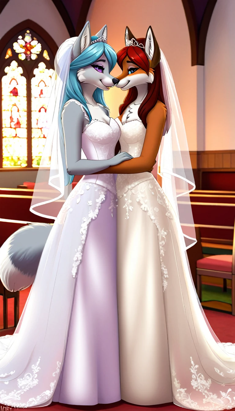 furry fox yiff bride  lesbian & lesbian women & women & wedding dress wedding dress   wedding dress  veil tiara chapel,