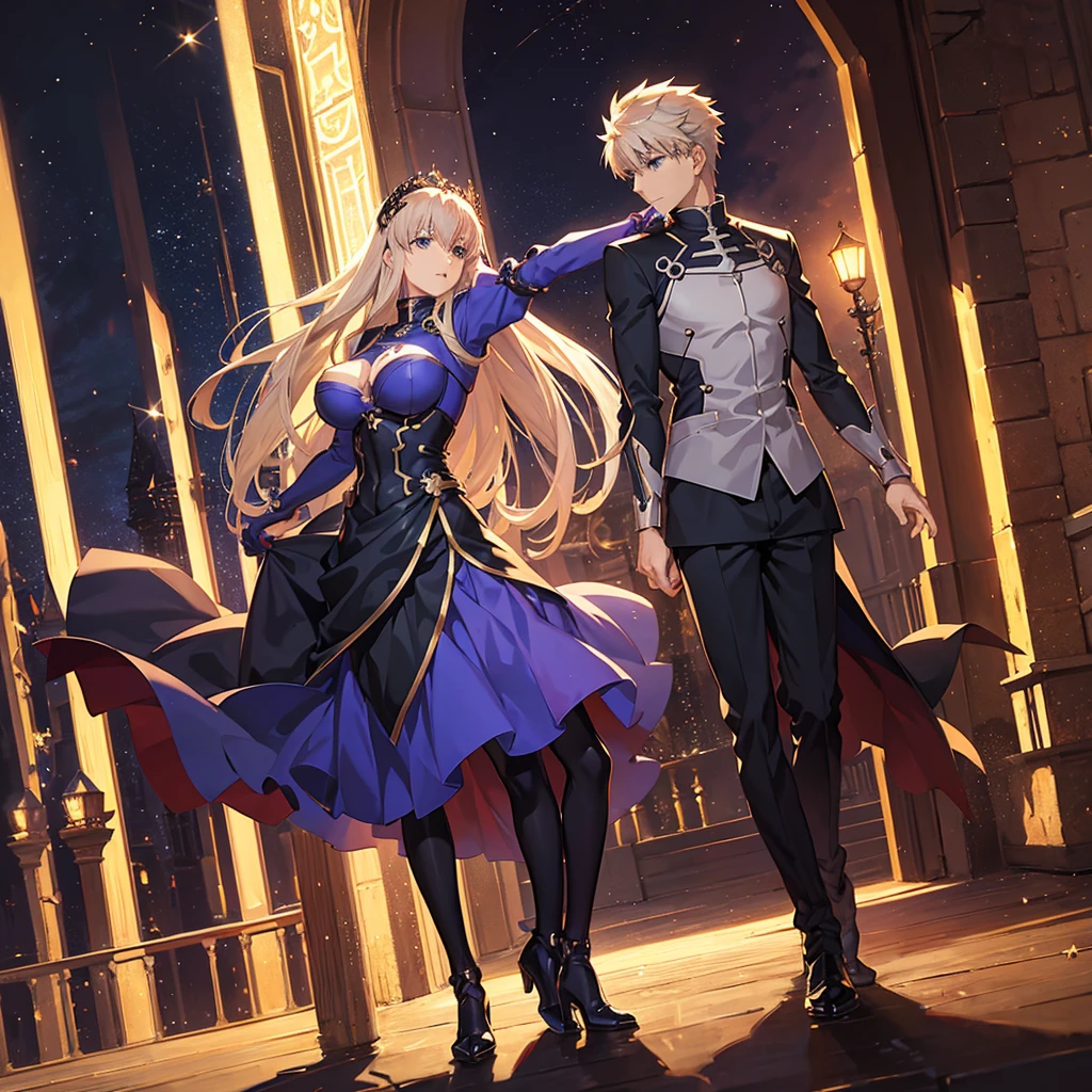 anime style(fate stay night) know arturia, woman of generous proportions, shiny intricate gothic clothing, dancing on the beach at night, very bright,HDR,abstract --quality .25 --chaos 100