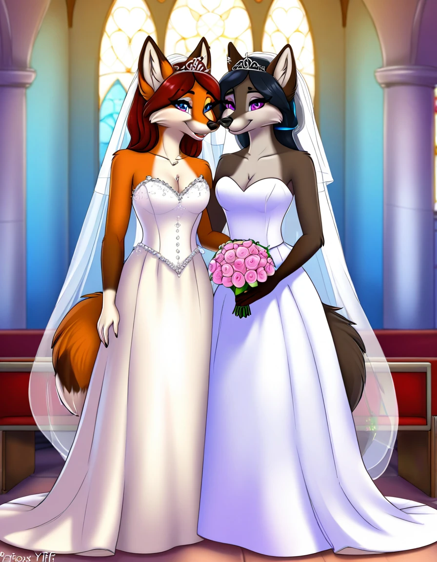 furry fox yiff bride lesbian & lesbian women & women & wedding dress wedding dress wedding dress veil tiara chapel,