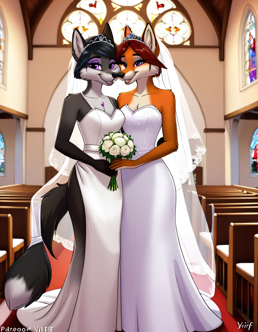 furry fox yiff bride   & lesbian& women & wedding dress wedding dress   wedding dress  veil tiara chapel,